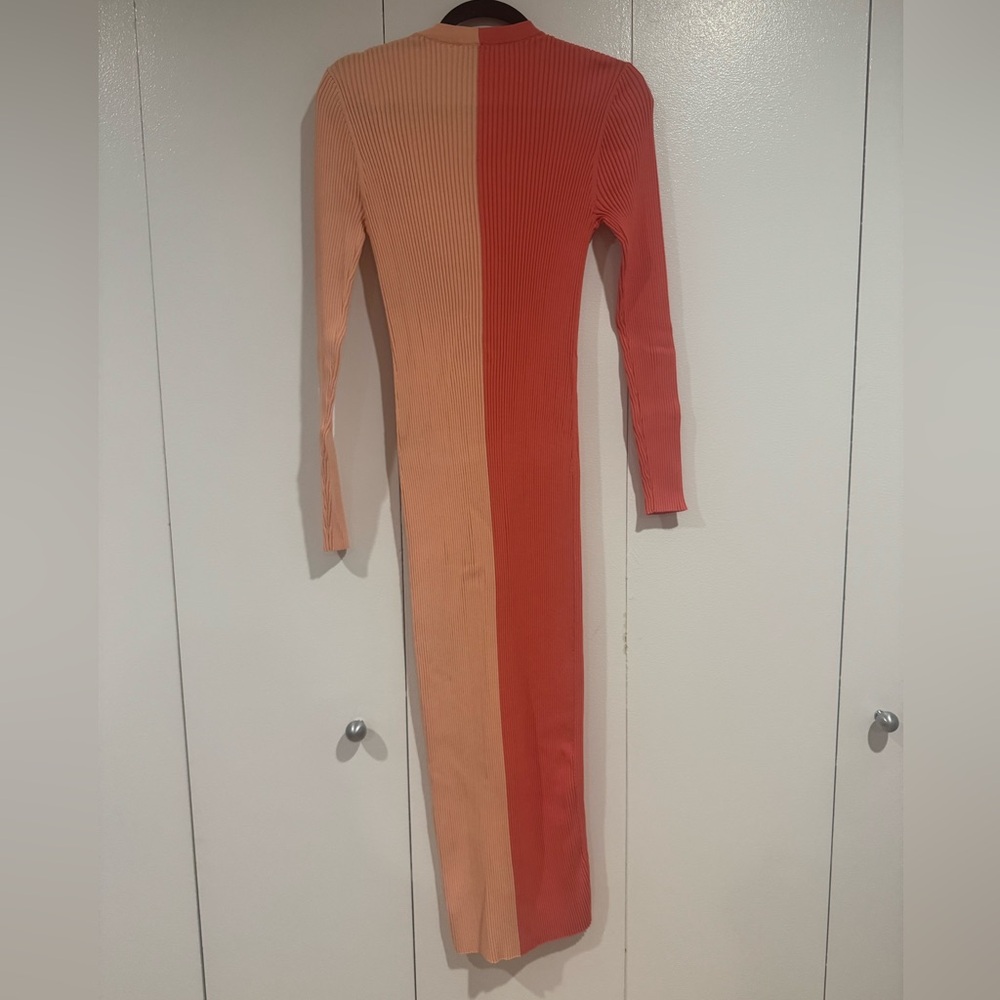 STAUD Two-Tone Coral & Peach Ribbed Button-Front Maxi Dress - Picture 3 of 4